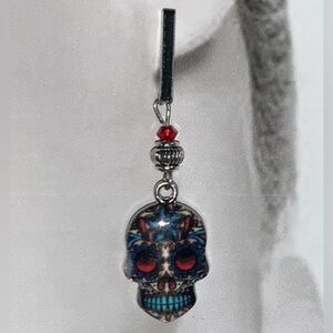 Handcrafted Sugar Skull Stud Post Drop Earrings Halloween Themed